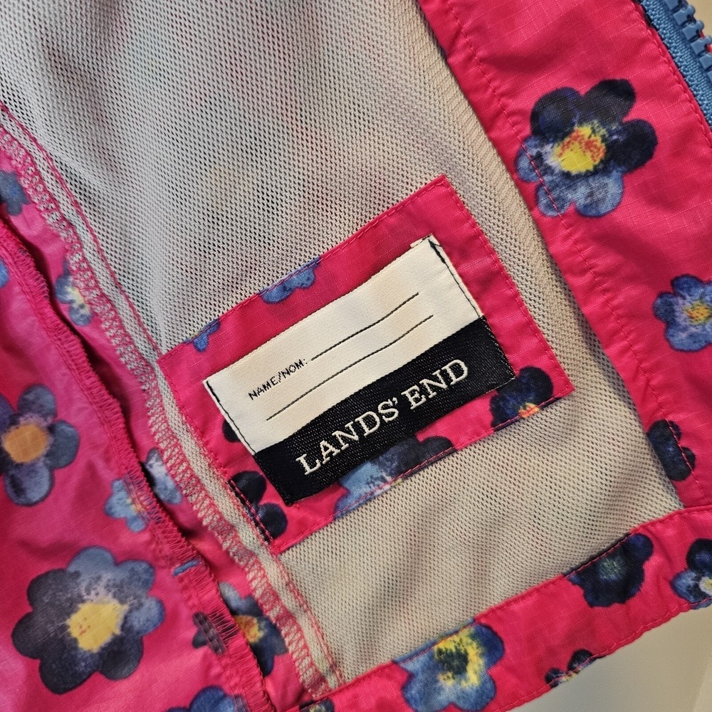 Lands‎ end Zipper Front Girls Pink Floral Windbreaker Jacket Size Medium 10/12 - Picture 5 of 9